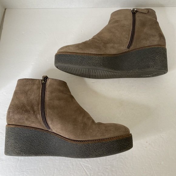 Aquatalia Vina Booties 10 Suede Platform Brown Wedge Ankle Boots - Picture 7 of 11